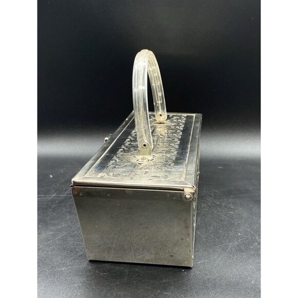 Rectangle Silver Tone Pierced Metal With Lucite Handle Mirror MCM Vintage - Picture 4 of 12